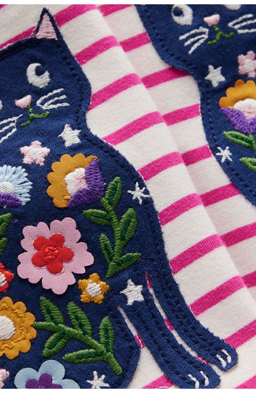 Mini Boden Kids' Stripe Kitty Appliqué Leggings In Pink
