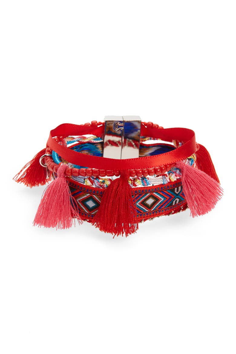 Multistrand Embroidered Friendship Cuff, Main, color, PASSION FRUIT/ RED