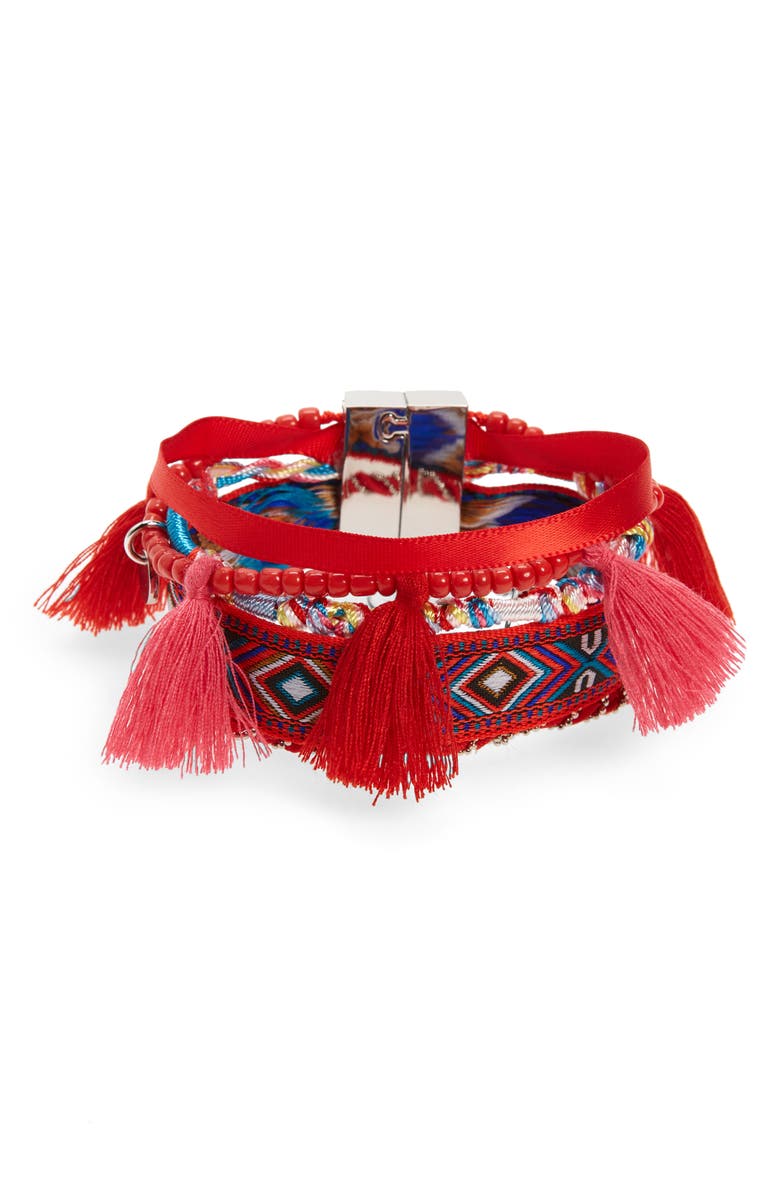 Knotty Multistrand Embroidered Friendship Cuff, Main, color, 