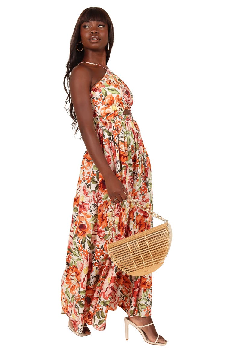 Madeira Cutout Halter Neck Maxi Sundress, Alternate, color, ORANGE FLORAL