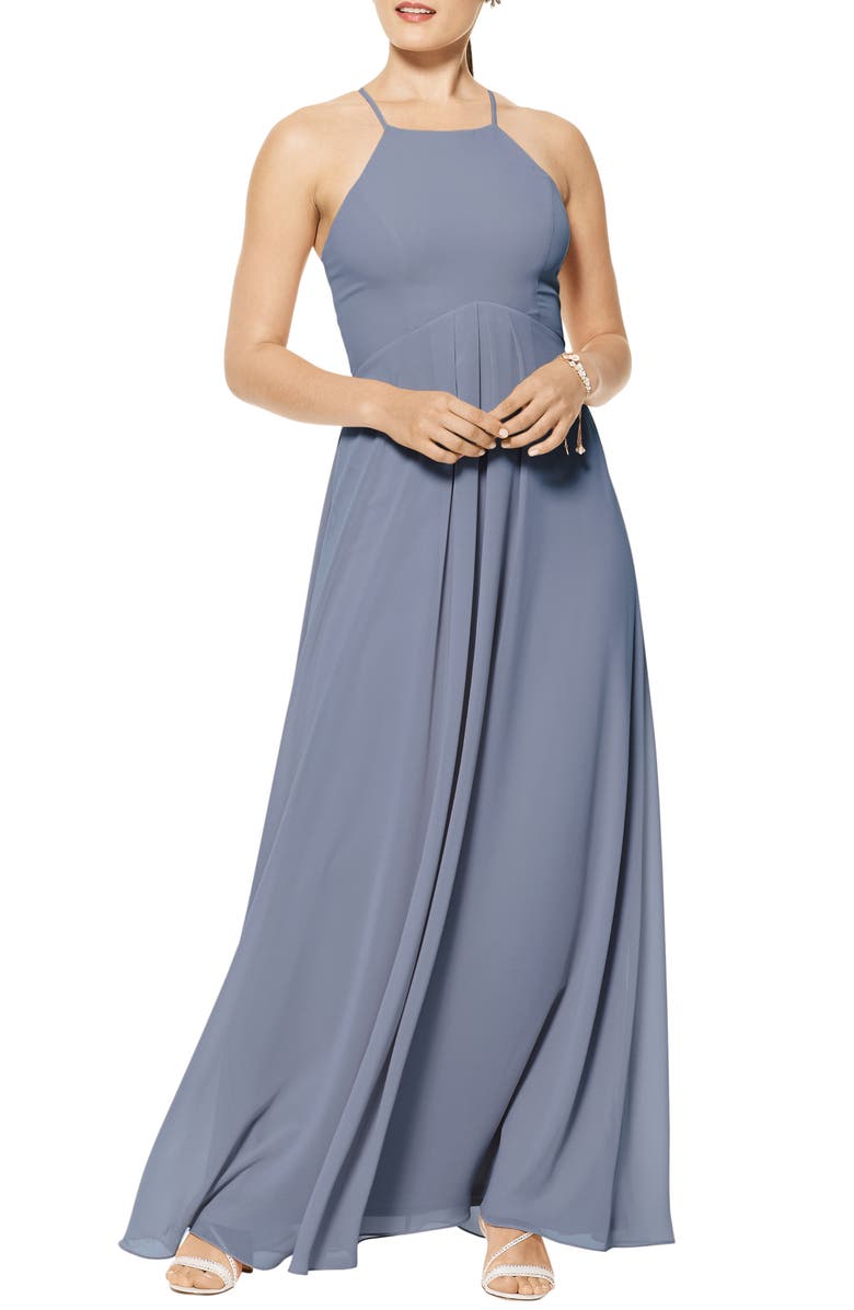 #Levkoff Halter Neck Chiffon A-Line Gown, Main, color, 