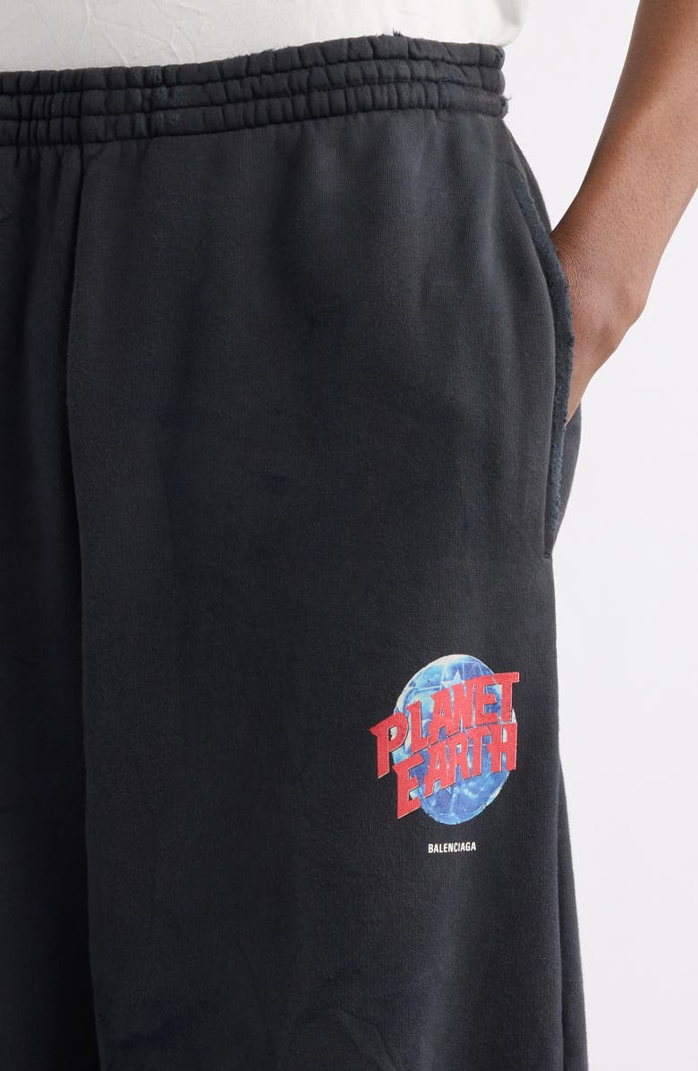 Balenciaga Planet Earth Baggy Distressed Cotton Graphic Sweatpants, Alternate, color, 