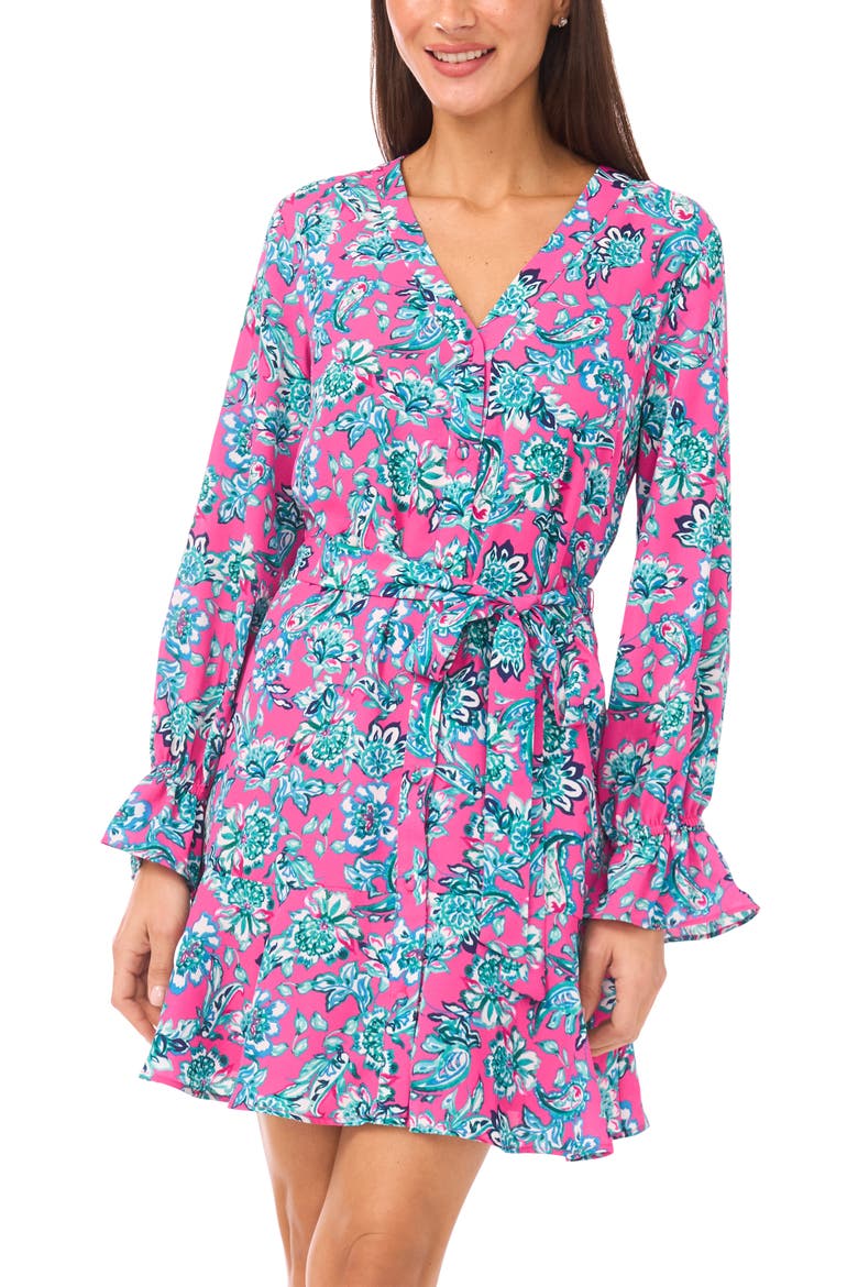 Floral Long Sleeve Shirtdress, Alternate, color, LEGACY PINK