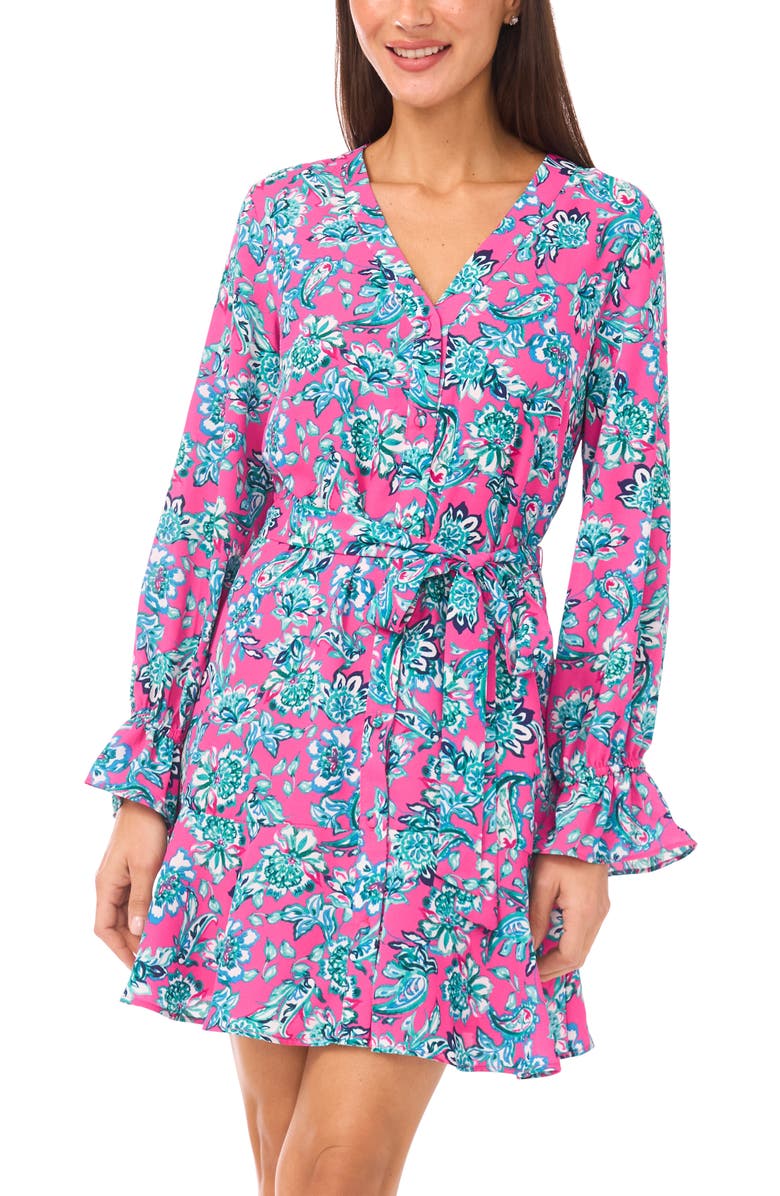CeCe Floral Long Sleeve Shirtdress, Alternate, color, Legacy Pink