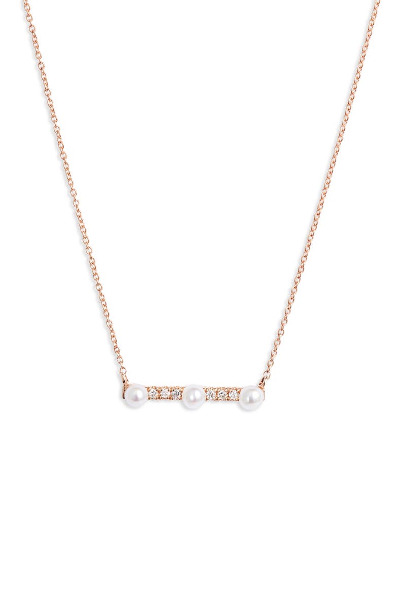 Pearl Ivy Diamond & Pearl Bar Pendant Necklace, Main, color, ROSE GOLD