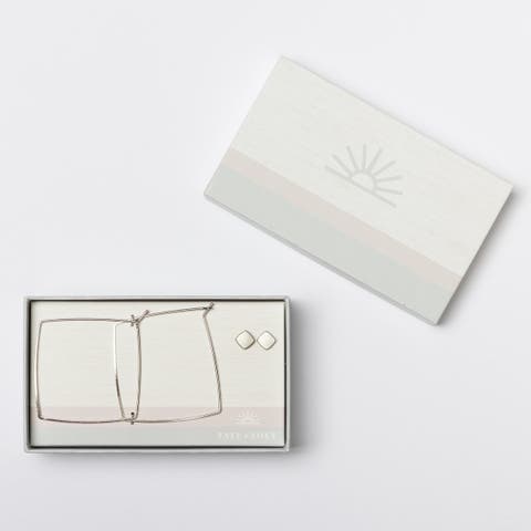 Silver Geometric Diamond Earring Set Burnished Brass silver