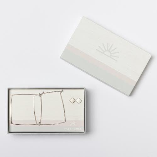 Totalee Gift Silver Geometric Diamond Earring Set Burnished Brass Silver