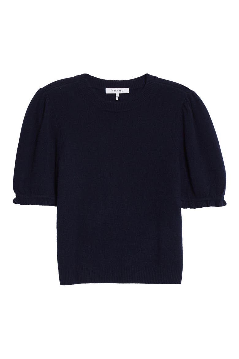 Ruffle Puff Sleeve Recycled Cashmere Sweater, Alternate, color, NAVY
