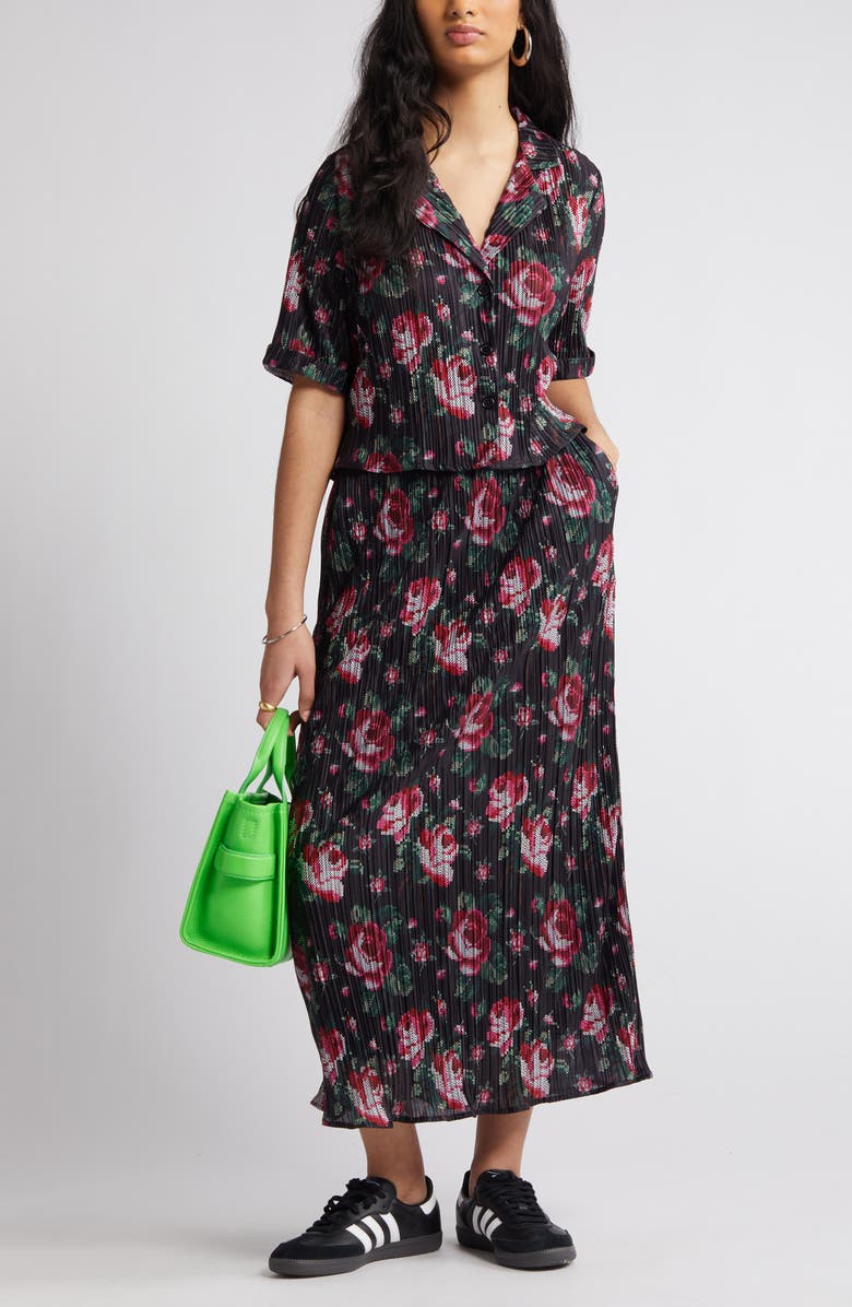 Dressed in Lala C'est La Vie Plissé Camp Shirt & Midi Skirt, Main, color, 