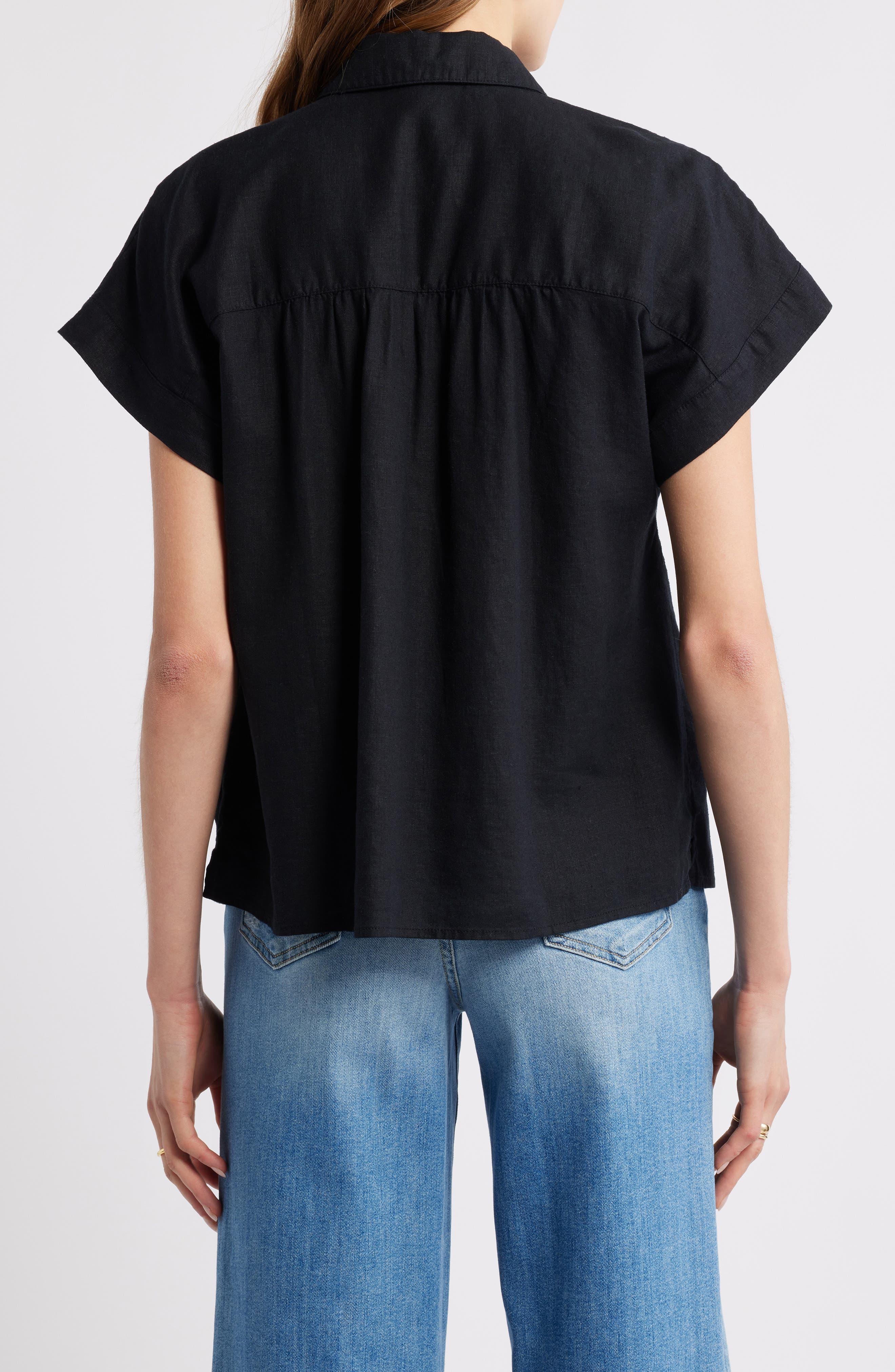 Short Sleeve Linen Blend Button-Up Shirt - image 2