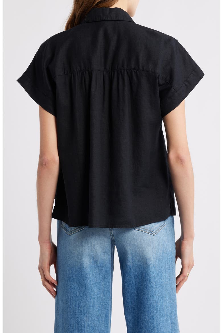 Short Sleeve Linen Blend Button-Up Shirt, Alternate, color, BLACK