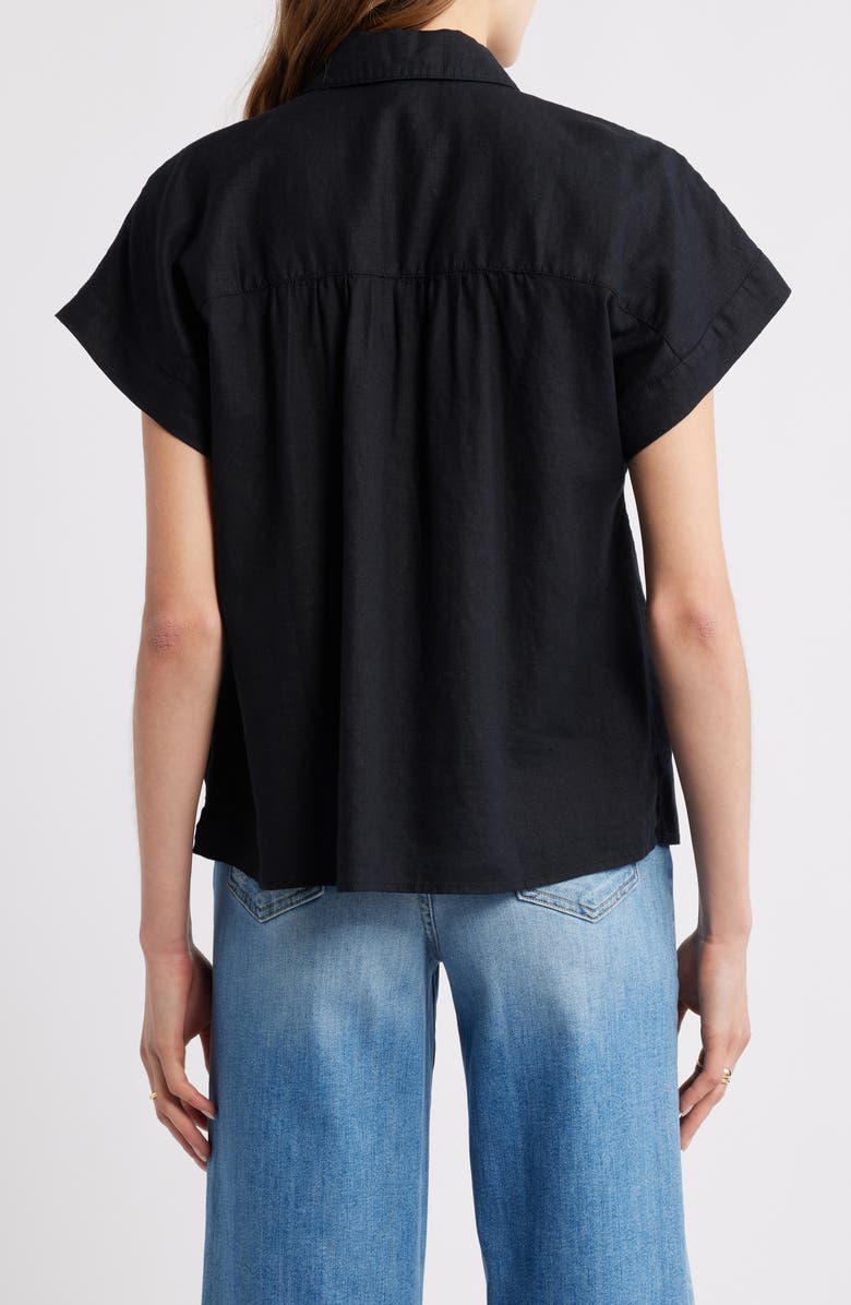 Caslon<sup>®</sup> Short Sleeve Linen Blend Button-Up Shirt, Alternate, color, Black