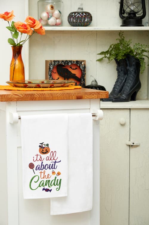 C & F Home C&f Home All About The Candy Halloween Cotton Embroidered Flour Sack Kitchen Dishtowel In White