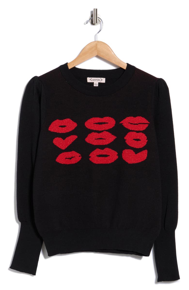 Nanette Lepore Kiss Lurex<sup>®</sup> Sweater, Alternate, color, Very Black/ Red