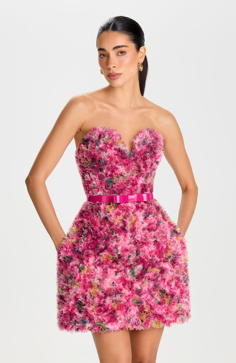 NADINE MERABI Addison Floral Strapless Minidress, Alternate, color, Pink