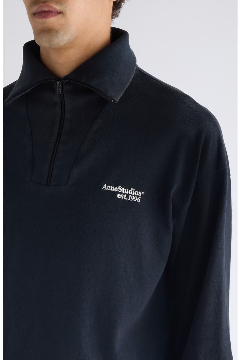 Fout Embroidered Logo Organic Cotton Quarter Zip Pullover, Alternate, color, BLACK