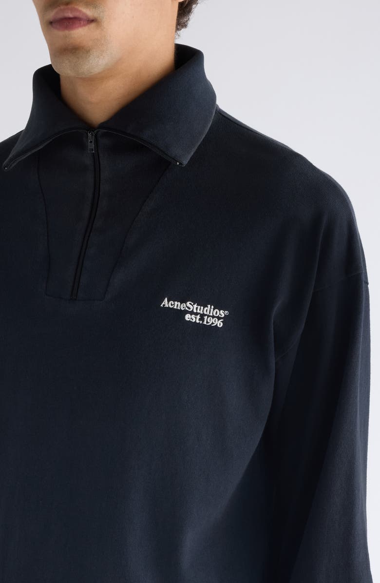 Acne Studios Fout Embroidered Logo Organic Cotton Quarter Zip Pullover, Alternate, color, Black