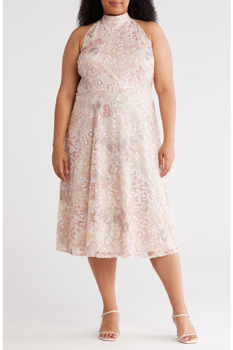 Sequin Embroidered Sleeveless Cocktail Dress, Main, color, CHAMP