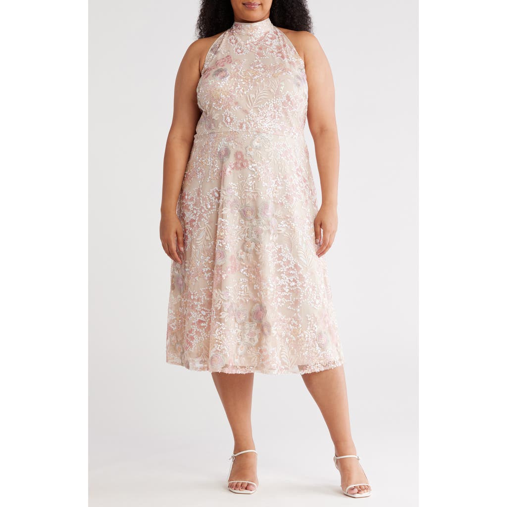 Marina Sequin Embroidered Sleeveless Cocktail Dress In Pink