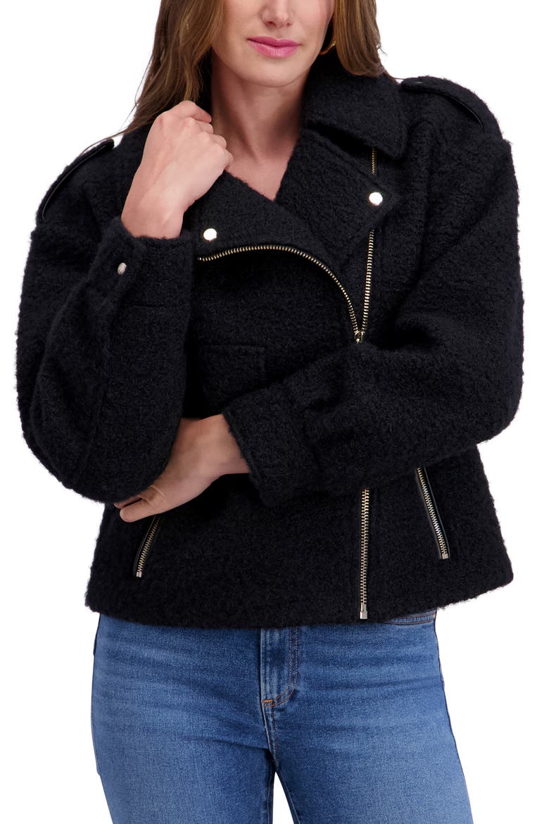Bouclé Moto Jacket, Alternate, color, BLACK