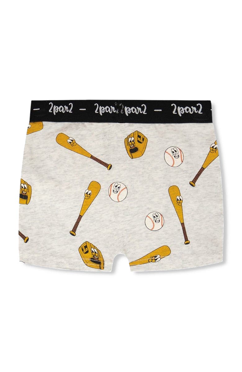 Deux par Deux Organic Cotton Baseball Elastic Waist Boxer, Alternate, color, Grey Mix Baseball Print