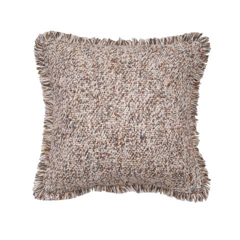 Cozy Gray Fringed Throw Pillow, 18" x 18"