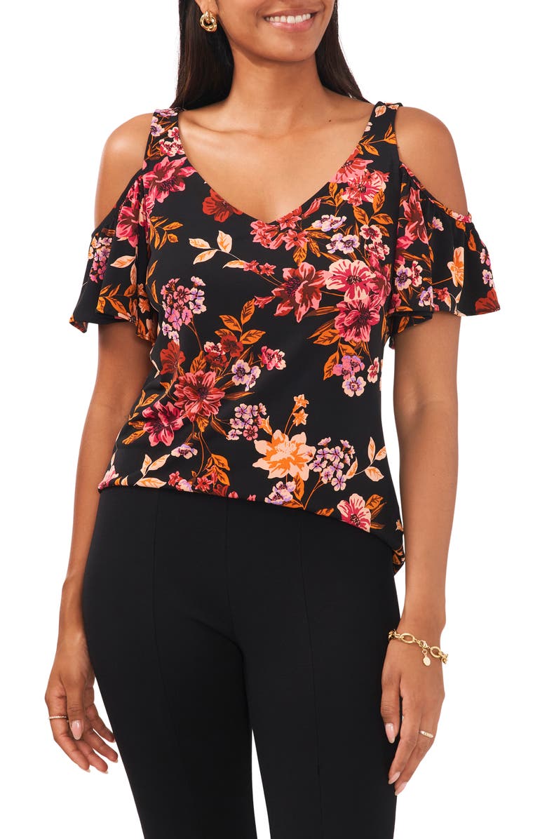 Chaus Floral Print Cold Shoulder Top, Main, color, 
