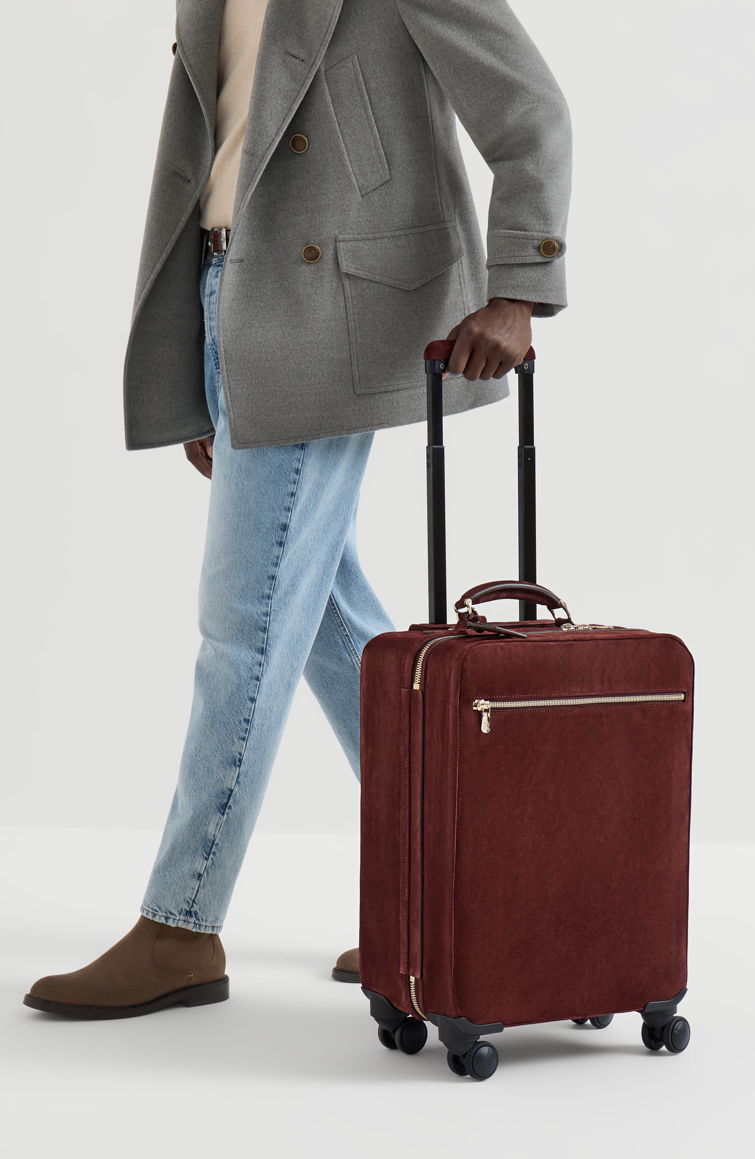 Suede suitcase, Alternate, color, Burgundy