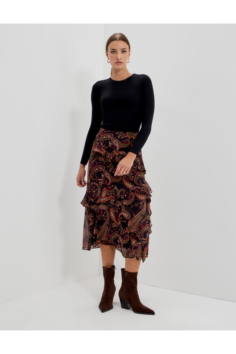 Kat Printed Chiffon Midi Skirt, Alternate, color, Black Paisley