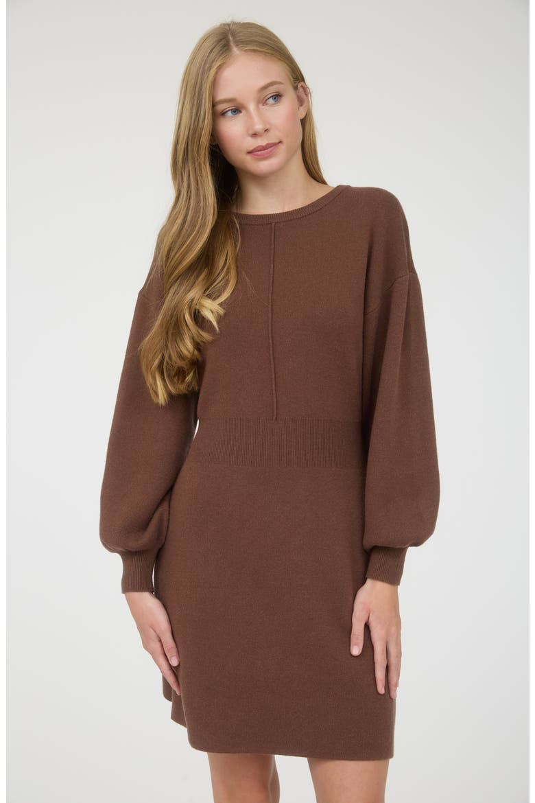 Tie Back Long Sleeve Minidress, Alternate, color, BROWN