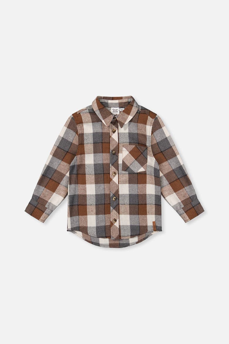 Plaid Button-Front Chest Pocket Flannel Shirt, Main, color, Grey and Beige Plaid