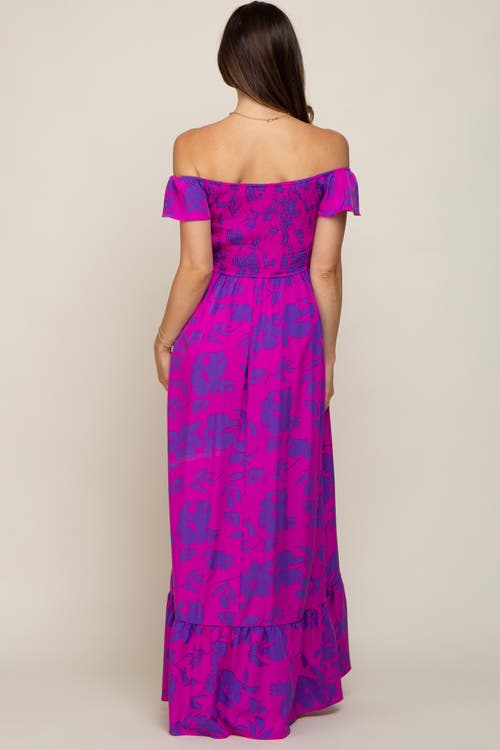 Pinkblush Floral Smocked Cinched Top Maxi Dress In Purple
