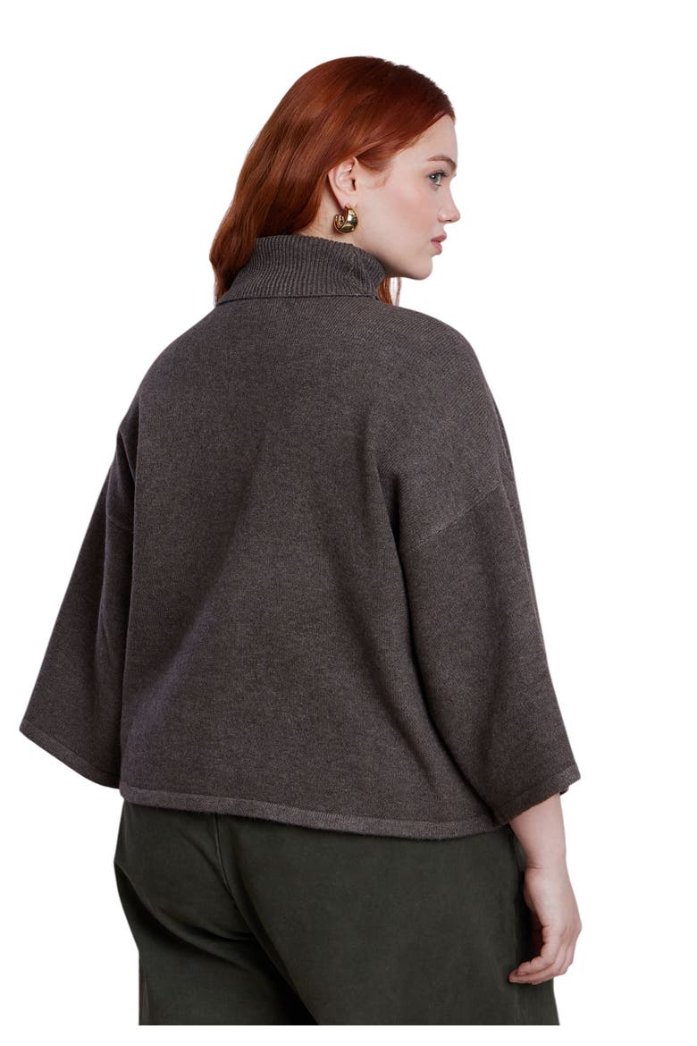 Boxy Three Quarter Sleeve Turtleneck, Alternate, color, SHAVED CHOCOLATE
