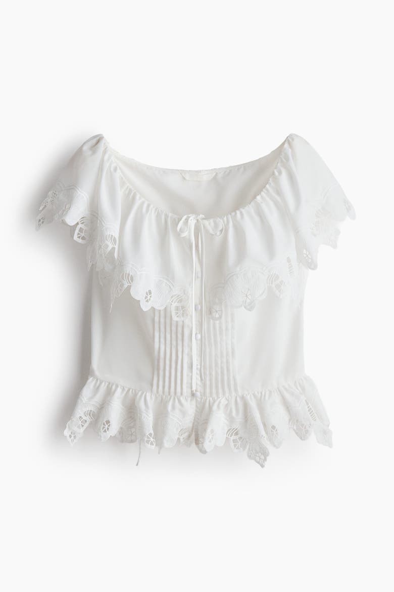 Flounced Eyelet-embroidered Blouse, Alternate, color, White