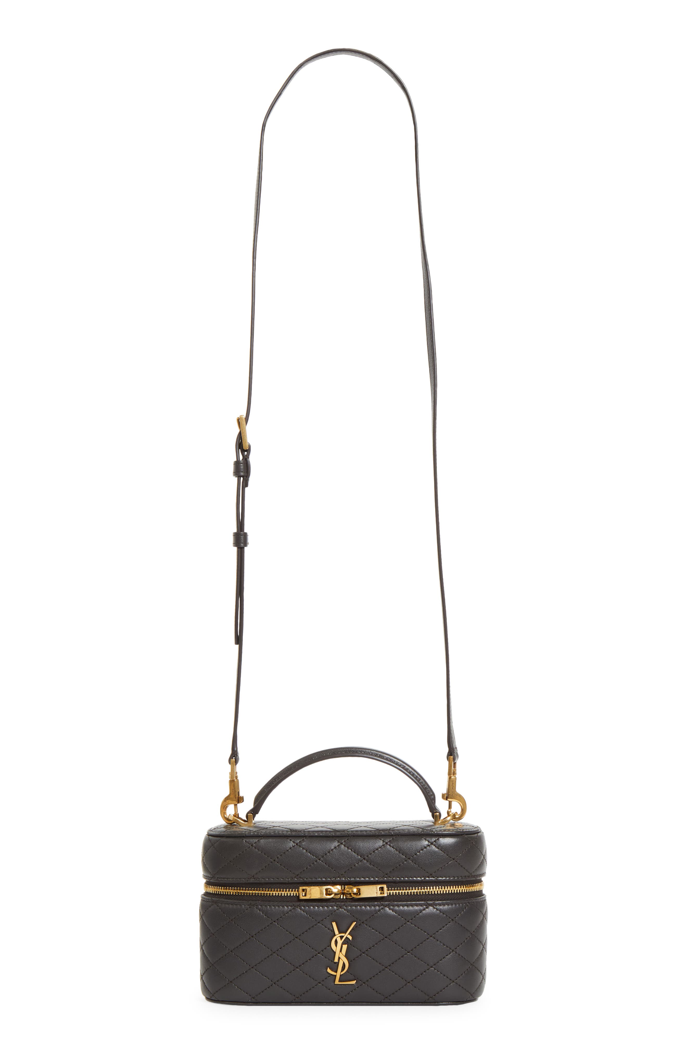 Saint Laurent Mini Gaby Quilted Leather Vanity Case, Main, color, Urban Grey