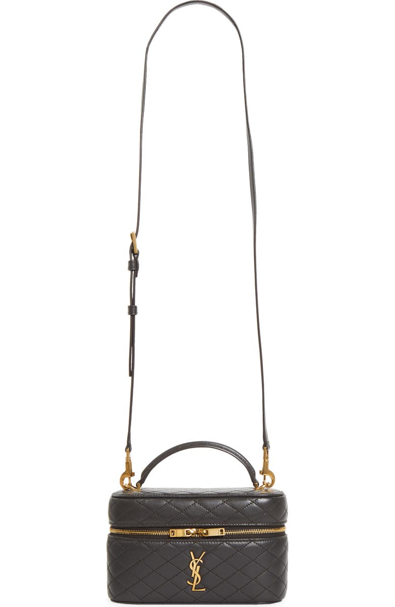 Saint Laurent Mini Gaby Quilted Leather Vanity Case, Main, color, Urban Grey