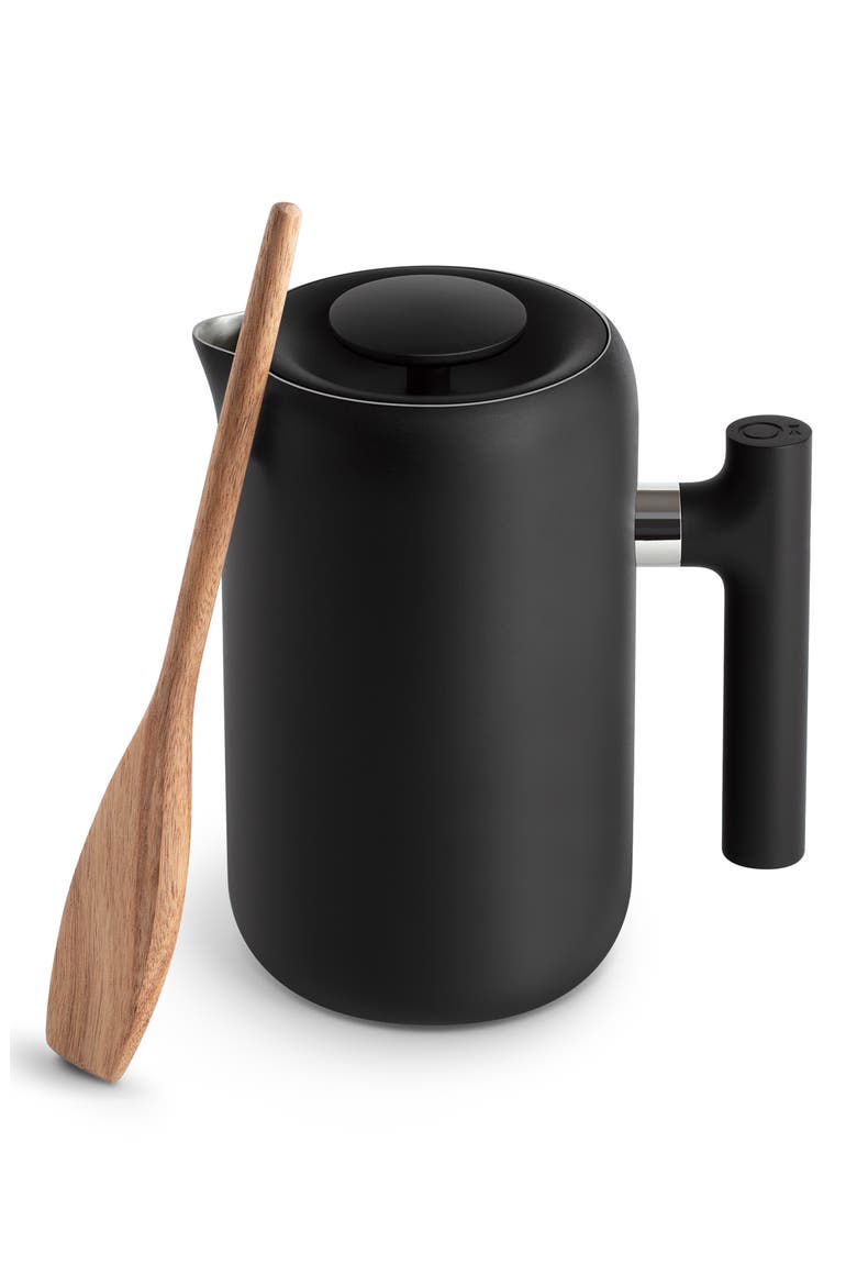 Stainless Steel French Press, Alternate, color, MATTE BLACK W/ WALNUT ACCENTS