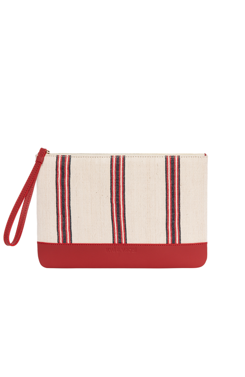 Kai & Vrosi K'ai & Vrosi Apollon Calfskin & Handloomed Fabric Clutch In Red