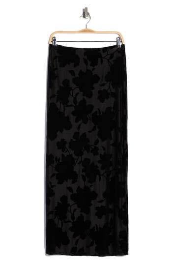 Afrm Los Angeles Daisy Burnout Velvet Skirt In Black