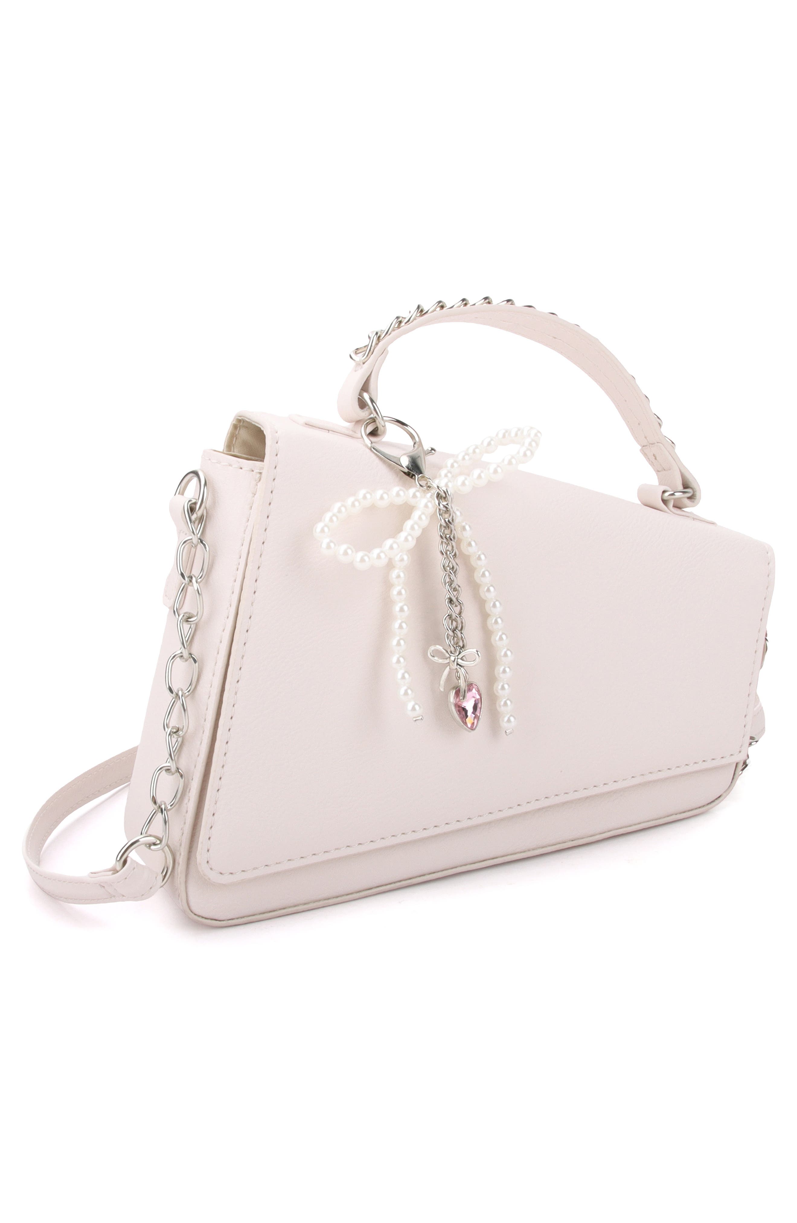 OMG Accessories Bow Angled Flap Faux Leather Crossbody Bag, Alternate, color, Light Tan