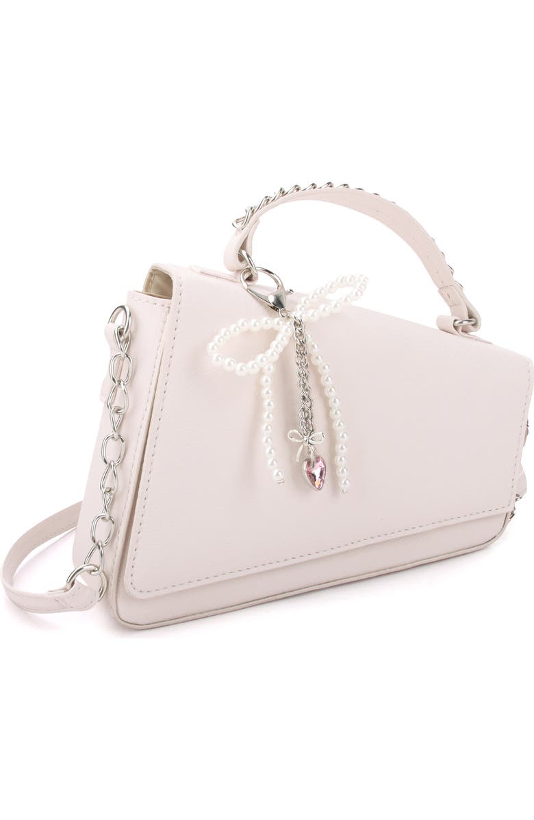 OMG Accessories Bow Angled Flap Faux Leather Crossbody Bag, Alternate, color, Light Tan