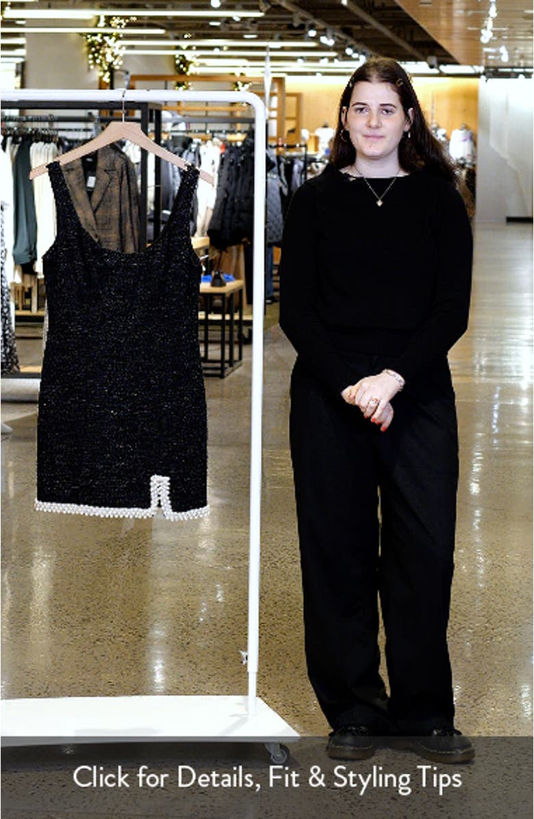 Scoop Neck Faux Pearl Trim Metallic Tweed Cocktail Dress, sales video thumbnail