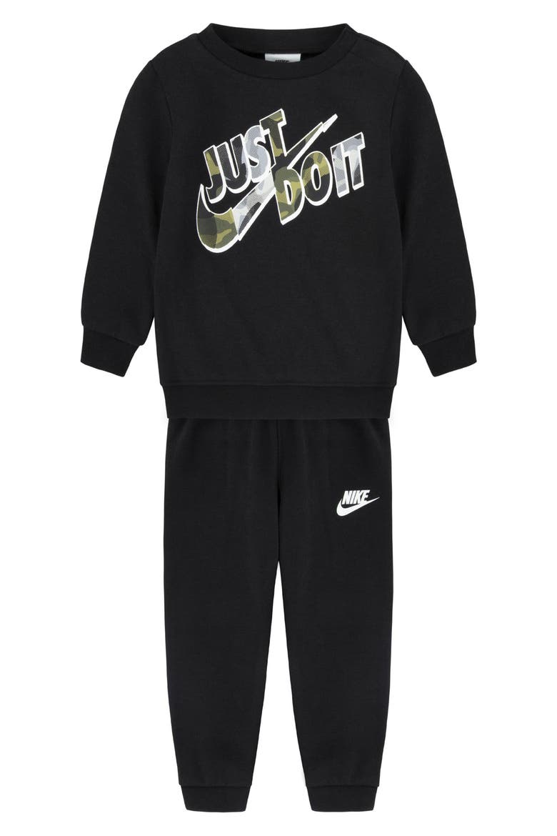 Just Do It Camo Fleece Sweatshirt & Joggers Set, Alternate, color, BLACK