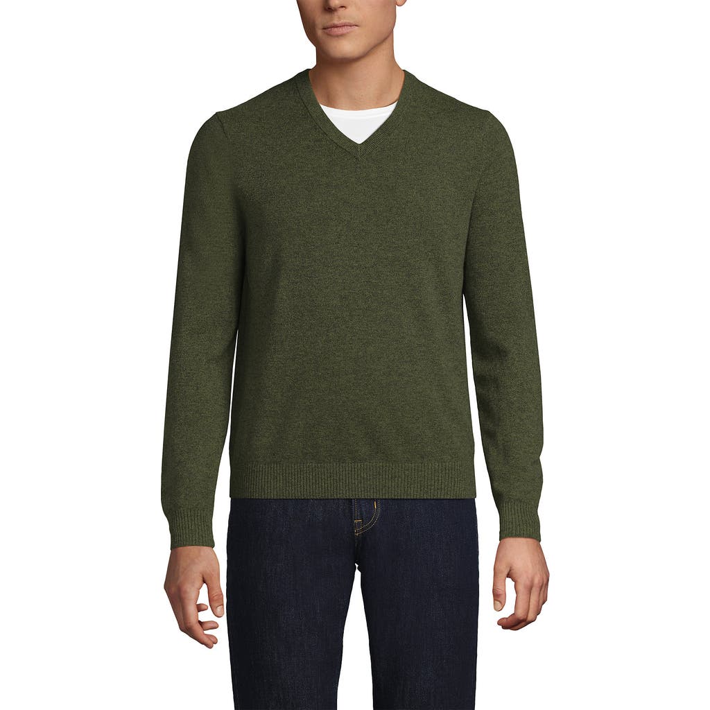 Lands' End Fine Gauge Cashmere V-neck Sweater In Green