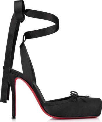 【Christian Louboutin】\"Cassia Lace Up\" ハイヒール パンプス Cassia Lace Up - 100 mm Strappy pumps - Crepe satin - Black