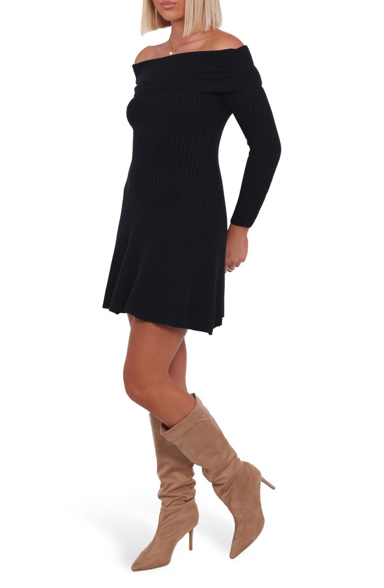Petal & Pup Francisco Off the Shoulder Long Sleeve Sweater Dress, Alternate, color, Black