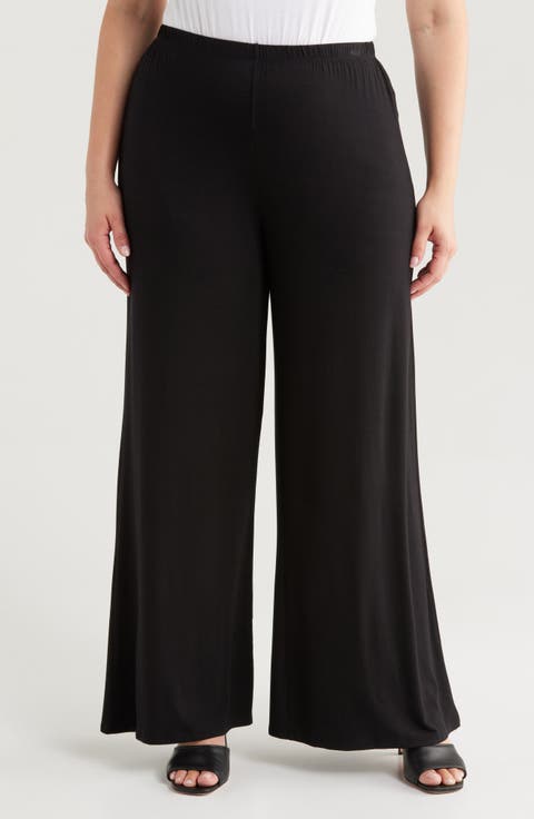Elastic Waist Stretch Flare Pants (Plus)