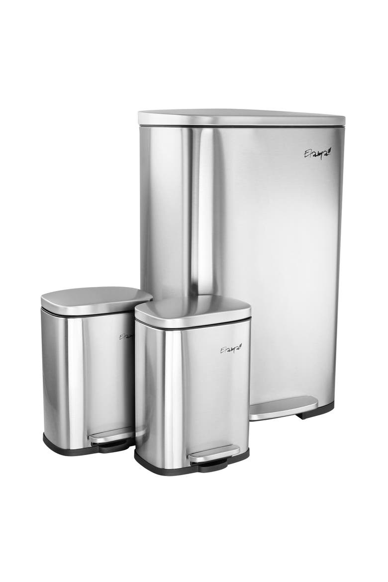 3 Piece 13 Gallon and 1.3 Gallon Trash Bin, Main, color, Silver