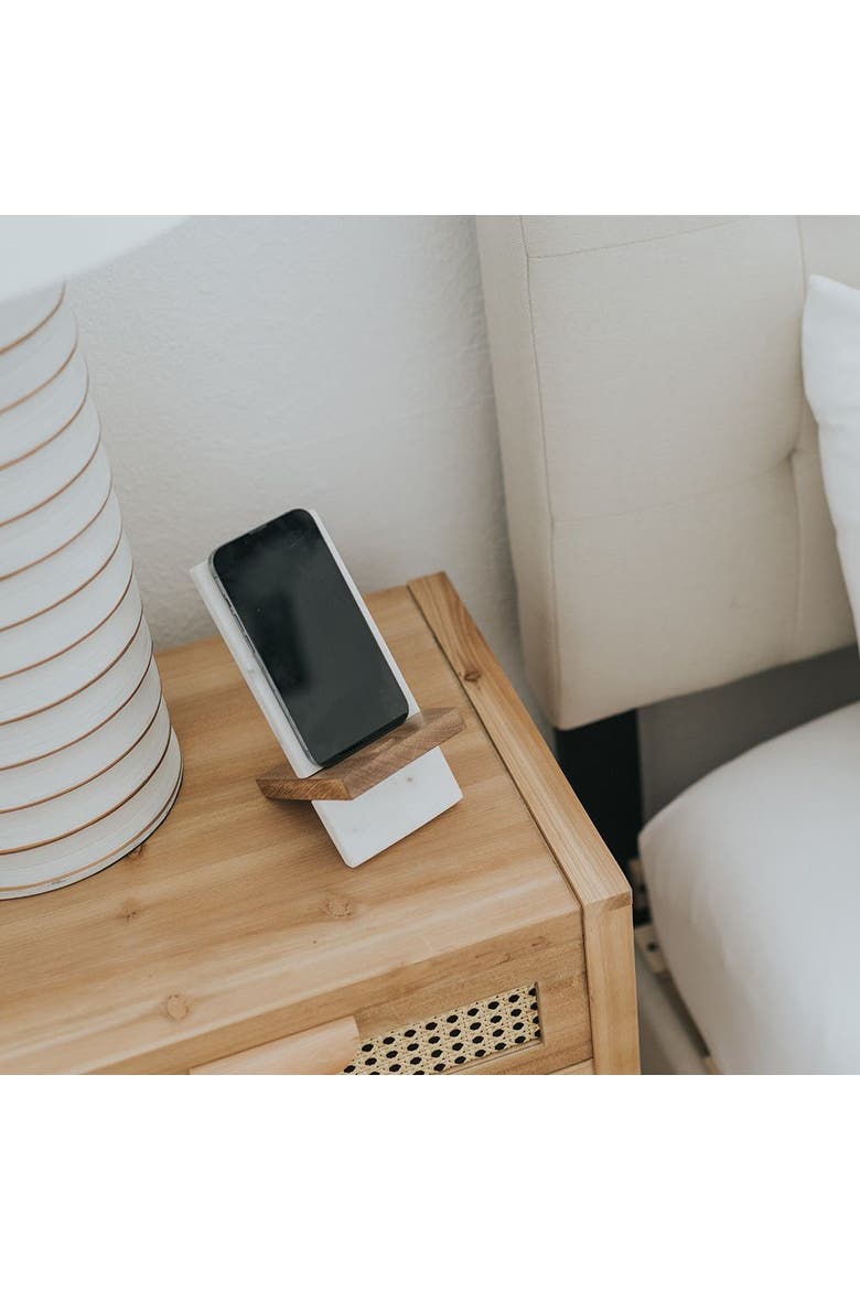 Indukala Moon Phase Phone Stand for Desk - Wood, Marble, Brass, Alternate, color, Brown