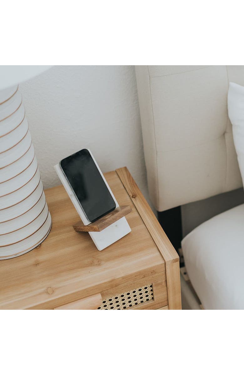 Matr Boomie Indukala Moon Phase Phone Stand for Desk - Wood, Marble, Brass, Alternate, color, Brown